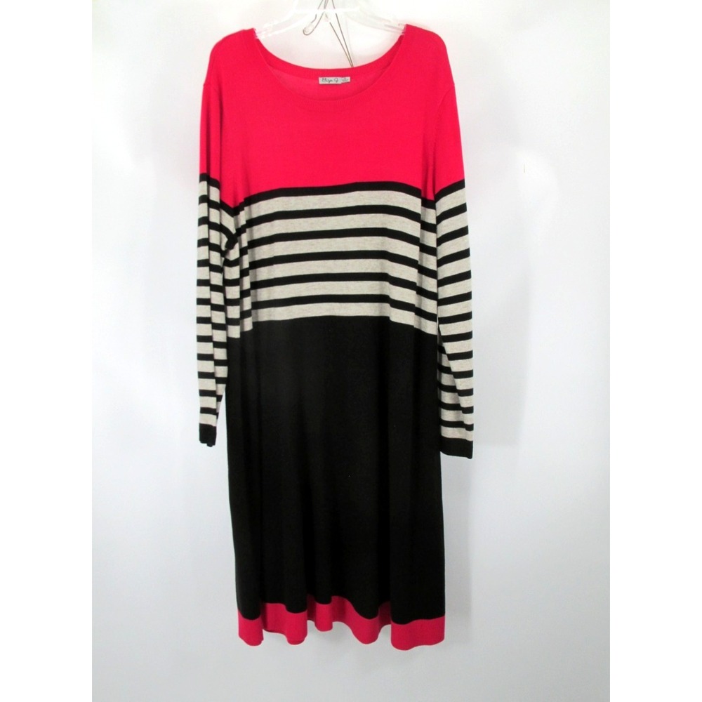ELIZA J Midi Knit Sweater Dress Women Plus 3X Pink Black Colorblock Long Sleeves